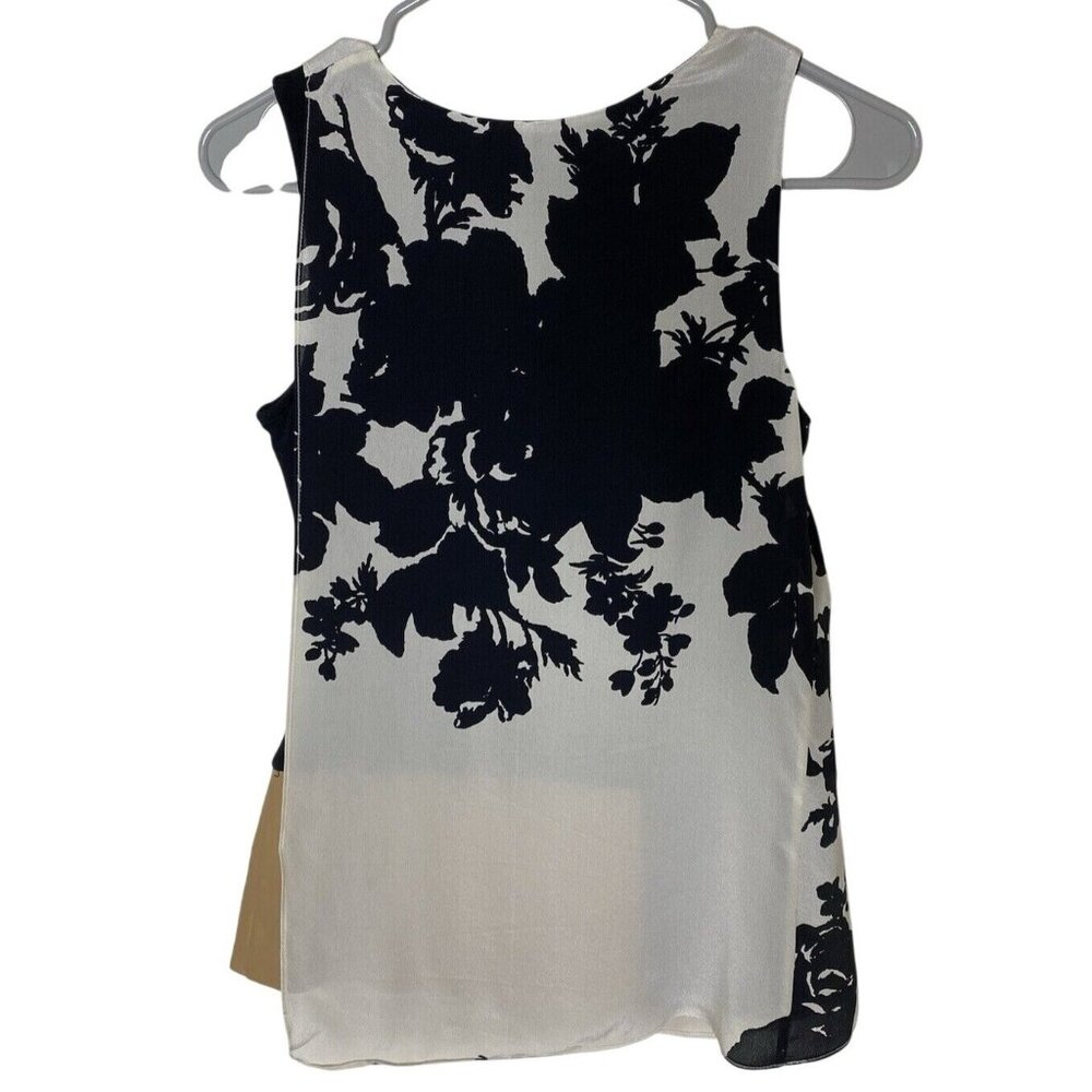 Bailey 44 XS Ivory Black Floral Sleeveless Top Faux Leather Silk Made in USA - Picture 5 of 10